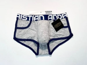 Andrew Christian  Size S  Cotton Boxer Briefs w/ Front Pockets - Gray/Navy/White - Picture 1 of 13