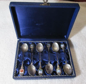 Vintage REU 800 Silver Demitasse Spoons Set Morocco Cities Enameled Handle Tips - Picture 1 of 6