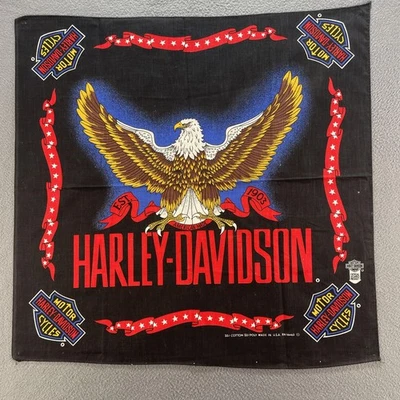 Vintage Harley-Davidson Bandana Black Eagle Red Stars Motorcycle Made USA 90s - Image 1 of 4