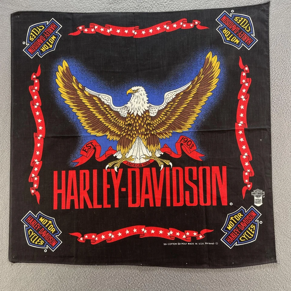 Harley-Davidson Bandana Black Eagle Red Stars Motocicleta Hecha en EE. UU. Años 90 Foto 1 de 4