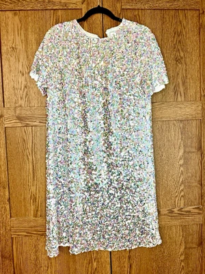 She + Sky Women's Rainbow Sparkle Sequin Holiday Shirt Dress NWOT Size Large - Image 1 of 4