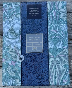 WILLIAM MORRIS Honeysuckle Tulip Sea Green 3PC QUEEN Duvet Cover Set Cotton NWT - Picture 1 of 2
