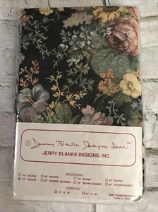 VTG Jerry Blanke Designs, inc Cabbage Roses on Black Tapestry Tablecloth 52"x52" - Picture 1 of 5