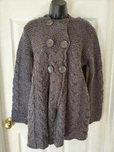 Vertigo Paris Dark Gray Knit Hooded Cardigan Sweater Women's Large Snap Closure - Picture 1 of 10