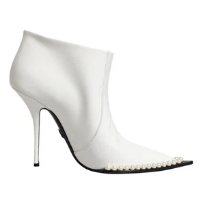 Dolce & Gabbana Zapatos Blanco Perla Sintética Cuero en Punta Botines EU39/US8.5 - Imagen 1 de 8