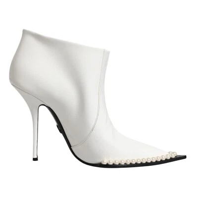Dolce & Gabbana Zapatos Blanco Perla Sintética Cuero en Punta Botines EU39/US8.5 - Imagen 1 de 4