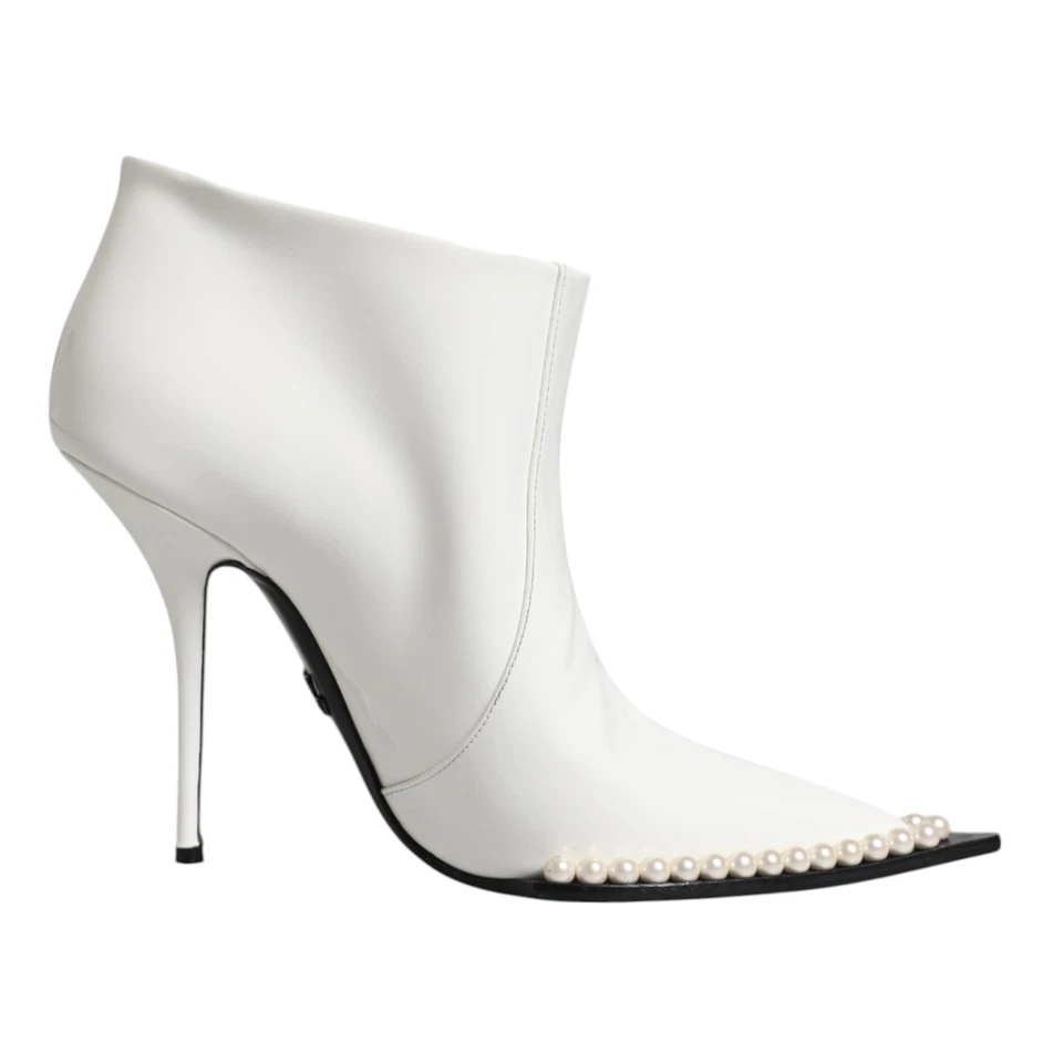 Dolce & Gabbana Zapatos Blanco Perla Sintética Cuero en Punta Botines EU39/US8.5 - Imagen 1 de 4