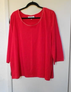 Company.  Color is red with gold beads, 3/4  sleeve, pullover top, size  2X - Picture 1 of 3