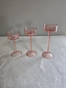 3 Graduated Size Pedestal Votive Candle Holders Clear Soft Rose Pink Glass New - Picture 1 of 8