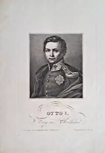 Otto I. König von Griechenland Stahlstich von Tobias Falcke um 1835 - Bild 1 von 3