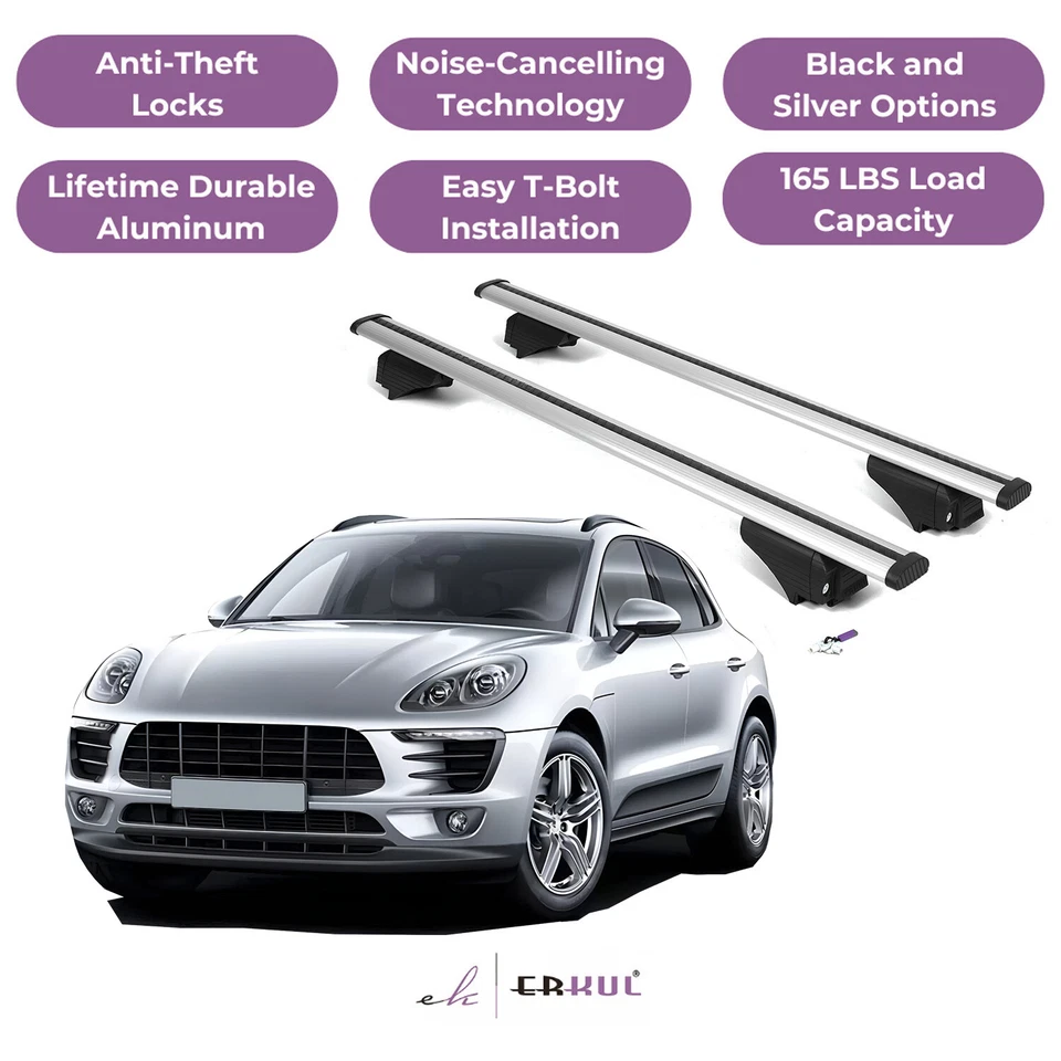 Barras transversales para portaequipajes de techo ERKUL para Porsche Macan 2015-2026 con rieles empotrados - plateadas Foto 1 de 4