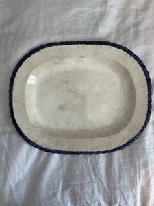 Huge Antique Leeds Ironstone Flow Blue Feather Edge Platter Stained Crazed 17.5” - Picture 1 of 7