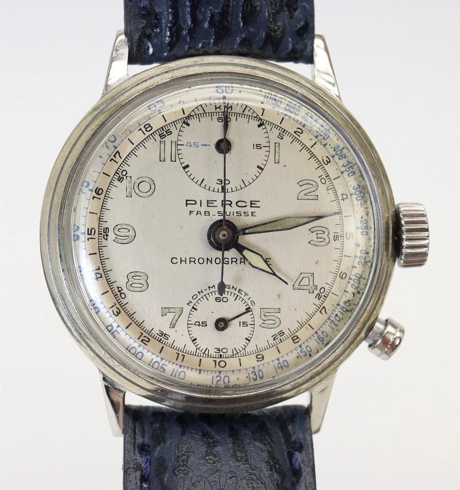 Pierce Vintage 1940s Mono-pusher Chronograph Watch Tachymeter Telemeter Dial - Image 1 of 4