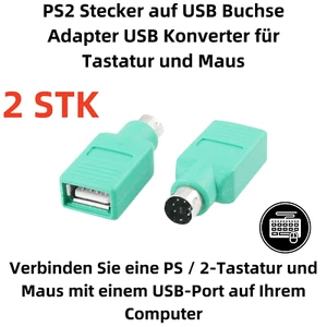 2 Stk PS2 auf USB Adapter PS/2 Buchse Adapter Konverter für PC Maus Tastatur - Bild 1 von 5