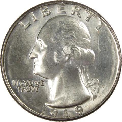 1969 D Washington Quarter BU Uncirculated Mint State 25c US Coin Collectible Cover