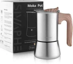Sivaphe Moka Pot Stovetop Espresso Maker, 100ml Stainless Steel, 2 Cup Italia... - Picture 1 of 7