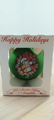 VTG 1995 GREEN CAMPBELLS SOUP KID HANGING ORNAMENT BULB IN ORIGINAL BOX - Imagem 1 de 4