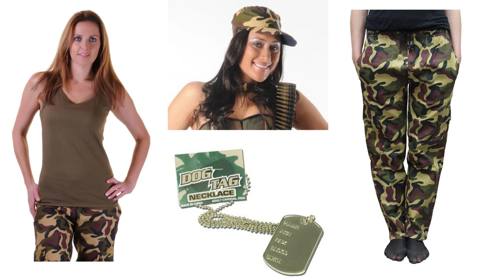 Ejército Niña Camuflaje Elegante Vestido Accesorios Completos Pantalones Chaleco Sombrero Perro Etiqueta Foto 1 de 1