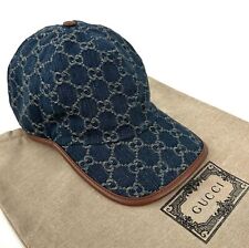 Gucci GG Monogram Denim Cotton Baseball Cap Head Hat Navy Blue Size M