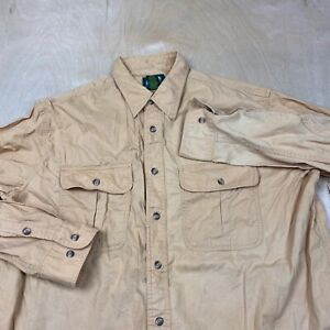 Cabelas Tan Beige Button Shirt Brown Long Sleeve FIT MEN SIZE XL 