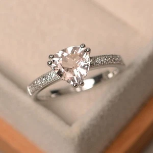 2.15 Ct Trillion Natural Morganite & Diamond Engagement Ring 14K White Gold Sz 6 - Picture 1 of 6