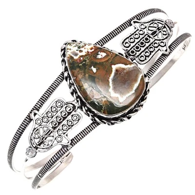 Pulseras brazalete de 7"" ajustables para joyería hechas a mano con piedras preciosas de jaspe de selva tropical Foto 1 de 4