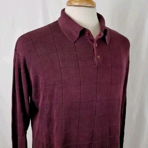 Vintage Bachrach 100% Silk Knit Shirt Large Collared 1/4 Button Long Sleeve - Picture 1 of 7