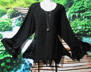 MEDIEVAL BLACK VELVET EMBROIDERED BELL SLEEVE TUNIC 14 - 18 REGULAR 116CMS - Picture 1 of 5