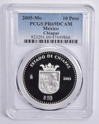 PR69 DCam 2005 MO Mexico 10 Pesos Silver Chiapas PCGS Blue Lbl *1482 - Image 1 of 4
