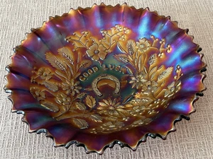 Antique Northwood Iridescent Carnival Glass Amethyst Good Luck 8.5" Bowl - Picture 1 of 6