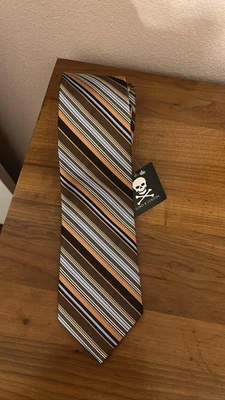 Corbata Lord R Colton Studio Marrón Naranja Azul Rayas Seda NUEVA Foto 1 de 3