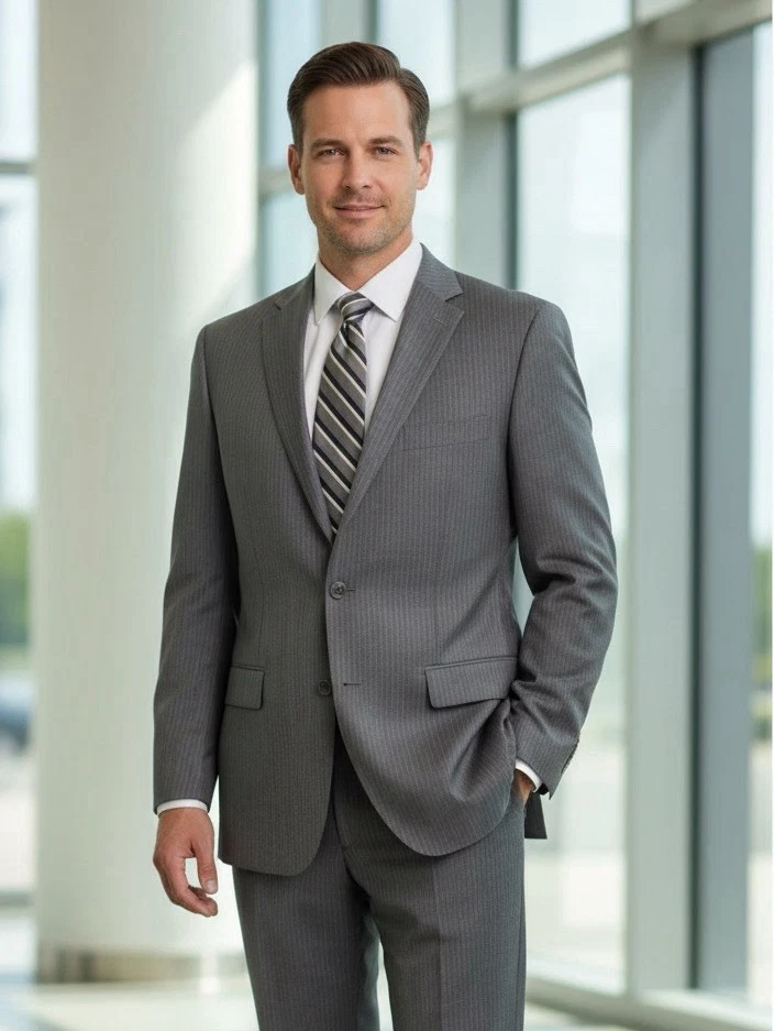 Hugo Boss Guabello Super 130s Men 2pc Suit 40S 32x30 Pinstripe Rossellini Cinema - Image 1 of 4