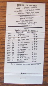 FOOTBALL MATCHBOOK COVER: 1995 WASHINGTON REDSKINS SCHEDULE EMPTY MATCHCOVER -A2 - Imagen 1 de 2