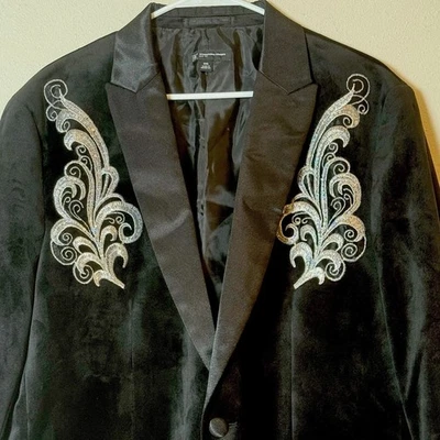 Blazer INC International Concepts Negro Terciopelo Adornado Calce Ajustado XXL Foto 1 de 4