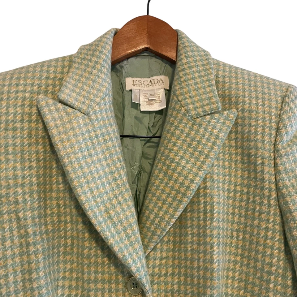 Blazer Escada Cashmere Tweed Pata de Gallo Verde Claro Pico Solapa Zegna Talla 34 XS Foto 1 de 4