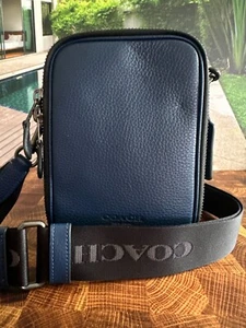 COACH CL948 Stanton Crossbody Bag In Refined Pebble Leather Gunmetal/Deep Blue - Picture 1 of 9