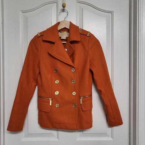 Cappotto doppio seno nuovo con etichette Michael Kors arancione spezia taglia P (vedi misure)