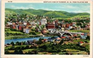 FAIRMONT, West Virginia WV birds eye view Bridge - Postcard - Picture 1 of 2