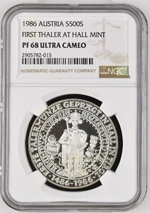 1986 Austria 500 Schilling NGC PF68 Ultra Cameo First Thaler at Hall Mint - Picture 1 of 2