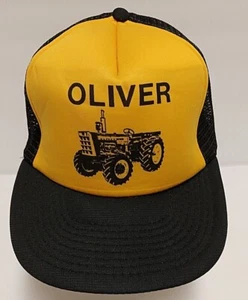 Oliver Traktor Farm Trucker Mütze Old Stock schwarz Netz gelb Schaumstoff vorne Druckknopflasche - Bild 1 von 4