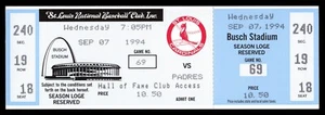 1994 St. Louis Cardinals San Diego Padres Ticket September 7 Strike Game MLB - Bild 1 von 2