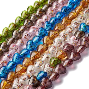 1 Filo Bellissime Perline di Vetro a Forma di Cuore Lamina Argento Mix Colori 16mm - Foto 1 di 26