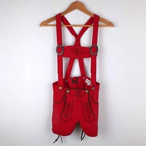 Lederhosen Original Steindl. Munchen - Saltzburg. Size 32. Red Embroidered Ties - Picture 1 of 17