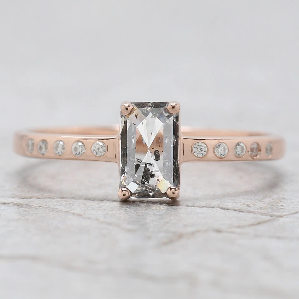 Обручальное подарочное кольцо из розового золота 14 карат с изумрудной солью и перцем 0,77 карата - Изображение 1 из 4