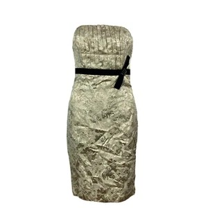 Plenty Frock Tracy Reese Kleid Damen Gr. 2 Gold Wolle Seide Damast Trägerlos Gürtel - Bild 1 von 15