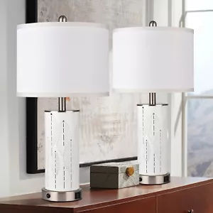 Ceramic Beautifully Engraved Decorative 25" Table Lamps Set of 2 with Nightli... - Picture 1 of 9