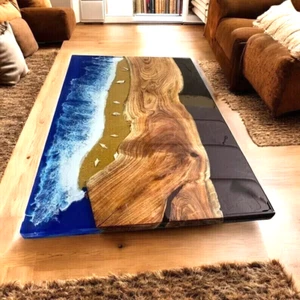 Mesa de comedor hecha a mano, muebles de río de resina, mesa epoxi de madera, mesa de cocina - Imagen 1 de 9