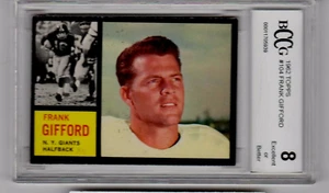 FRANK GIFFORD 1962 TOPPS #104, BECKETT GRADED 8 (BCCG), WELL CENTERED - Picture 1 of 2