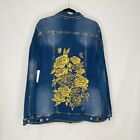 LulaRoe Jaxon Jacket Denim Embroidered Yellow Roses Flower on Back 2X NEW w/Tags