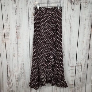 New Flynn Skye Monica Maxi Skirt Womens M Black Print Rayon Ruffle Faux Wrap  - Picture 1 of 7